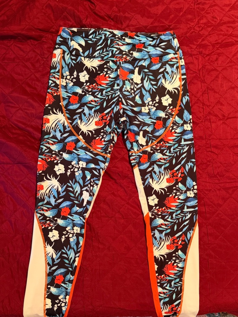 Women’s Floral Print Active Leggings with Coral Accents
